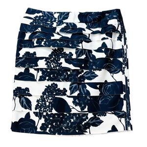 WHBM Womens Skirt size 10 Black White Tiered Lined Back Zip Straight Pencil Knee